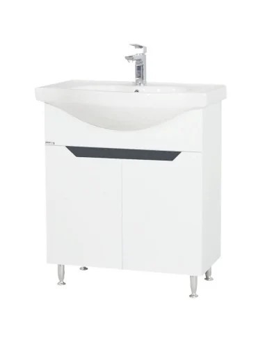 Baza si lavoar ceramic GN0501, mobilier baie stativ 70 cm, circular, front MDF, 2 usi, 2 rafturi, picioare cromate reglabile, alb/antracit