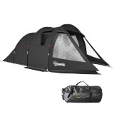 Outsunny Cort Tunel pentru 3-4 Persoane, Cort de Camping cu Doua Camere, cu Ferestre si Obloane, Geanta de Transport Portabila, pentru Pescuit, Drumet