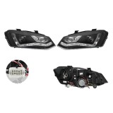 Set faruri VW Polo (6r), 08.2009-12.2017, partea Stanga+Dreapta, Tuning, Fata, cu lumina de parcare LED; H9; manual; negru, transparent; tuning, Taiw