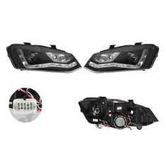 Set faruri VW Polo (6r), 08.2009-12.2017, partea Stanga+Dreapta, Tuning, Fata, cu lumina de parcare LED; H9; manual; negru, transparent; tuning, Taiw