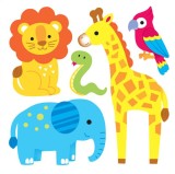 Set autocolante decorative pentru camera copilului, model animale jungla, 3 stickere, 25x25cm, Multicolor