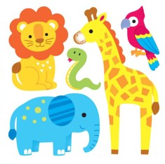 Set autocolante decorative pentru camera copilului, model animale jungla, 3 stickere, 25x25cm, Multicolor