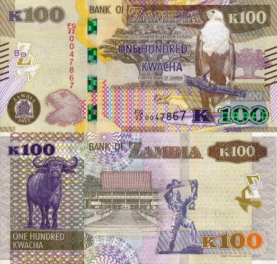 ZAMBIA 100 kwacha 2022 UNC!!! foto