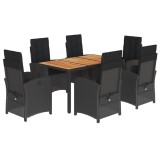 Set mobilier de gradina cu perne, 7 piese, negru, poliratan