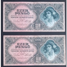 Ungaria, 2 x 1.000 Pengo 1945, Consecutive.