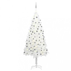 vidaXL Brad Crăciun pre-iluminat artificial, set globuri, alb, 240 cm 3077722