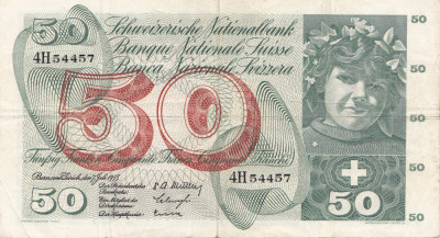 ELVETIA 50 FRANCS FRANCI 1955 VF foto