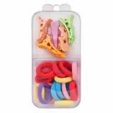 Cumpara ieftin Set 18 elastice par 1.5 cm si 5 cleme mini model steluta, cutie organizator transparenta, multicolor