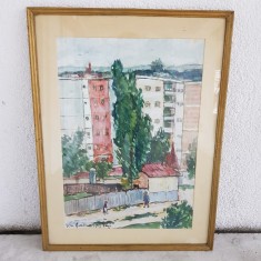 VICTOR MIHAILESCU CRAIU-PICTOR IESEAN-PEISAJ DIN IASI-ACUARELA -48x68CM-ANII 70- foto