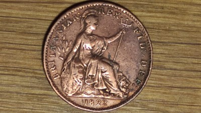Marea Britanie -moneda de colectie- 1 farthing 1822 - George IV - senzationala! foto