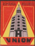 Romania anii 60-70 - Vigneta de bagaje Hotel UNION din Bucuresti (tip 2), ONT Carpati, eticheta hoteliera, promovare turistica