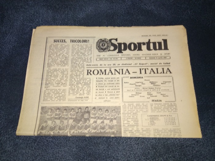 ZIARUL SPORTUL 16 APRLIE 1983 ROMANIA ITALIA