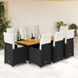 VidaXL Set bistro de grădină, 9 piese, cu perne, negru, poliratan