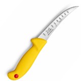 Cumpara ieftin Cutit pentru transare galben 29 cm, lama curbata 15 cm cu alveole, 89 g, otel inoxidabil, maner ergonomic cu protectie, pentru carne si peste
