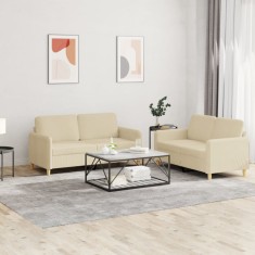 vidaXL Set de canapele cu perne, 2 piese, crem, textil foto