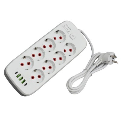 Prelungitor Multifunctional 8 prize - 2m cu 3 x USB 2,1A - 2 x PD si Intrerupator foto