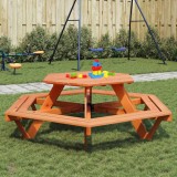 vidaXL Masă de picnic pentru 6 copii cu bănci lemn masiv brad, hexagon 4008994