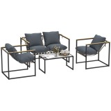 Outsunny set mobilier grădină 4 piese, 2 fotolii, canapea 2 persoane, masă, perne incluse, gri | Aosom Romania