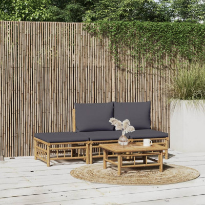 vidaXL Set mobilier de grădină cu perne gri &amp;icirc;nchis, 4 piese, bambus foto