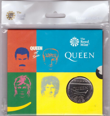 Moneda omagiala QUEEN, UK 5 lire, 2020, prima din colectia Legendele Muzicii foto