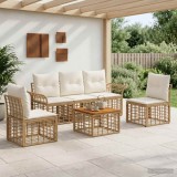 Cumpara ieftin Set de canapele de exterior 6 buc. 5-Locuri Alb Natural si Crem