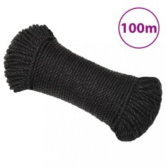 vidaXL Fr&acirc;nghie de lucru, negru, 3 mm, 100 m, polipropilenă