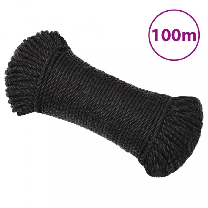 Fr&acirc;nghie de lucru, negru, 3 mm, 100 m, polipropilenă
