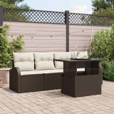VidaXL Set de canapele pentru grădină , 5 piese, cu perne, maro, din rattan sintetic.