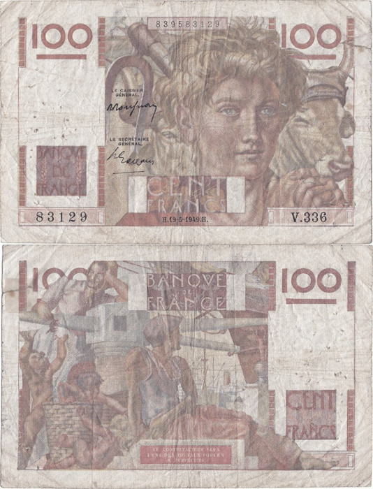 1949 (19 V), 100 francs (P-128b.7) - Franța