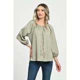 Bluza Dama cu Maneca 3 sferturi, verde cu pictura manuala - XL