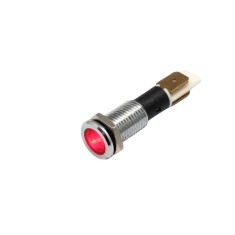 Indicator martor LED plat de panou din alama, 10mm, pini 6.3mm, rosu, 12-24V DC, IP65, FL1M-10FJ-1-RED