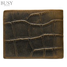 Portofel barbati, BUSY LDY&amp;GTM&reg; Crock II, piele naturala cu imprimeu crocodil, compatibil carte de identitate, maro