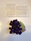 Martisor vechi romanesc anii 70-80, violete, material textil, incutiuta originala de plastic transparent, colectie