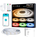 Banda LED COB RGB+CCT 10m, PAUTIX, 840 LED/m, Dimabila, Control App &amp; Telecomanda RF, 24V, 2700K-6500K