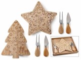 Set 2 platouri servire branzeturi lemn natur Craciun cm 23 x 25 x 2 H, cm 16 x 21,5 H