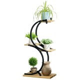 Outsunny Suport de plante cu 4 rafturi, lemn masiv, rezistent la intemperii, 46 cm x 25 cm x 91 cm, Negru + Natural | Aosom Romania