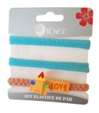 Cumpara ieftin Set 3 elastice de par, Love, 8 cm, Albastru, 50BJ