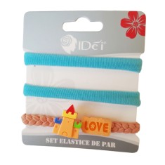 Set 3 elastice de par, Love, 8 cm, Albastru, 50BJ