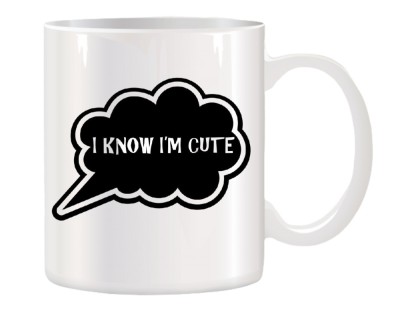 Cana alba personalizata cu mesajul I Know I&amp;#039;m Cute, INOVATIX&amp;reg;. 330ml foto
