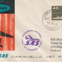 Plic Circulat Suedia 1959 ,Posta Aeriana Primul Zbor SAS , Stockholm - Istanbul