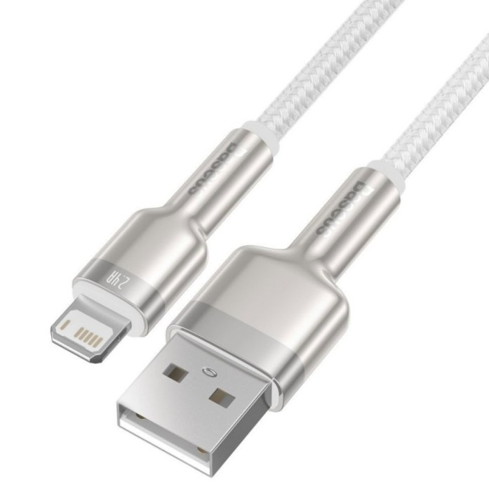 Cablu USB to Lightning 18W 2.4A 480Mbps 2M Alb Baseus CALJK-B02 Cafule Series Metal