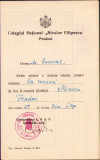 HST A1423 Carnet situație școlară șoim 1941 Colegiul National Nicolae Filipescu