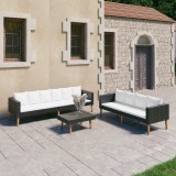 VidaXL Set mobilier de grădină cu perne, 3 piese, negru, poliratan