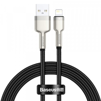 Cablu Date si Incarcare USB-A - Lightning Baseus Cafule Metal Series, 18W, 1m, Negru CALJK-A01 foto