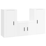 Set comoda TV, 3 piese, alb extralucios, lemn prelucrat