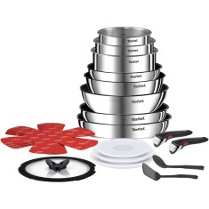 Set 20 piese Tefal Ingenio Emotion, oale 16/18/20 cm, tigai 22/24/26/28 cm, wok 26 cm, 2 manere, 2 ustensile, 3 capace ermetice 16/18/20 cm, capac sti