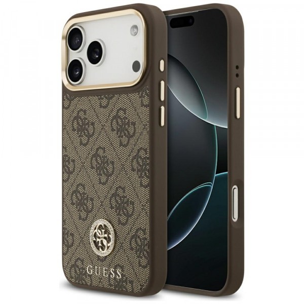 Husa MagSafe pentru Apple iPhone 17 Pro Max, Guess, 4G Strass Logo, Maro