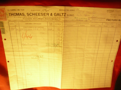 Factura cu Antet 1943 Firma Thomas Scheeser &amp;amp; Goltz SINC -La Curtea de Fier foto