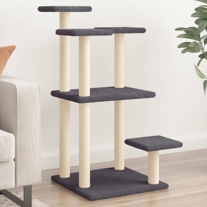 vidaXL St&acirc;lpi zg&acirc;riat pentru pisici cu platforme, gri &icirc;nchis, 98,5 cm