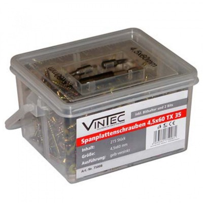 Set suruburi Torx cu cap plat pentru lemn Vintec 75008, O4x60 mm, 215 piese foto